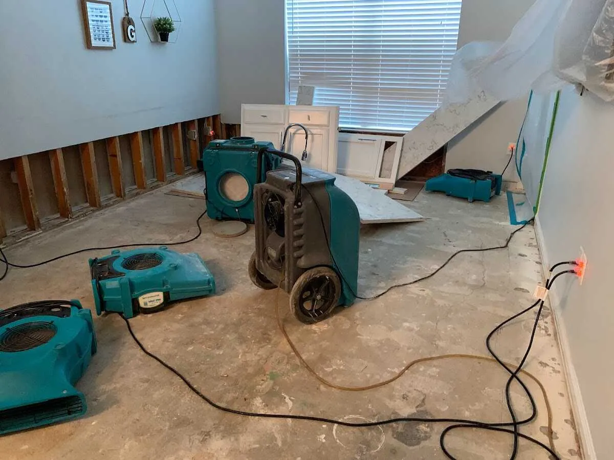 Dehumidifier in flood-cut room for Water Damage Restoration in Waipio